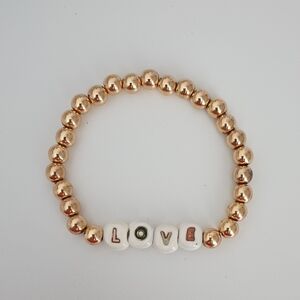 Golden Handmade Beads Love Stretchy Bracelet.